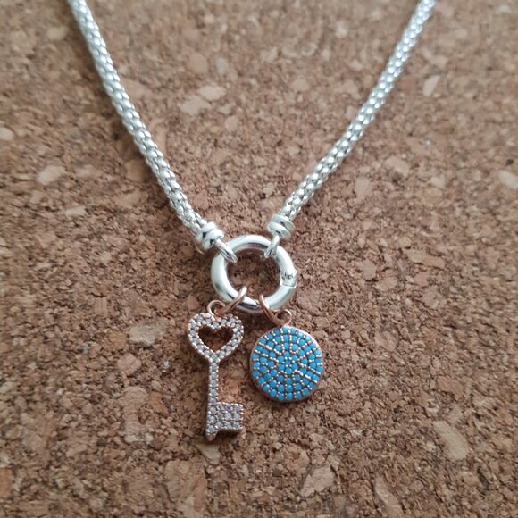 Italian popcorn sterling silver necklace with charms - Picture 2 of 3